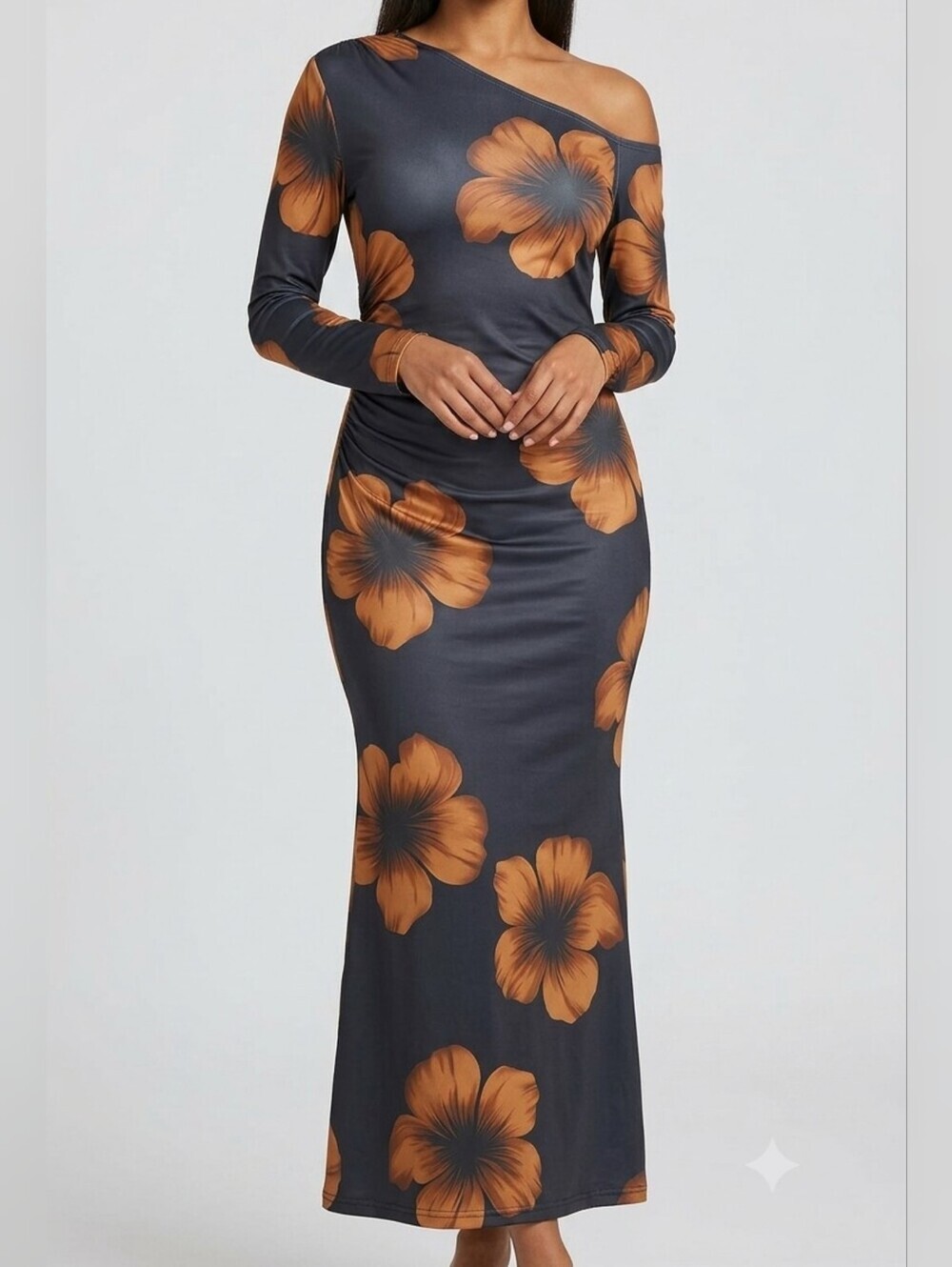 Tropical Hibiscus Floral One-Shoulder Ruched Maxi Dress | Size Small | NWT